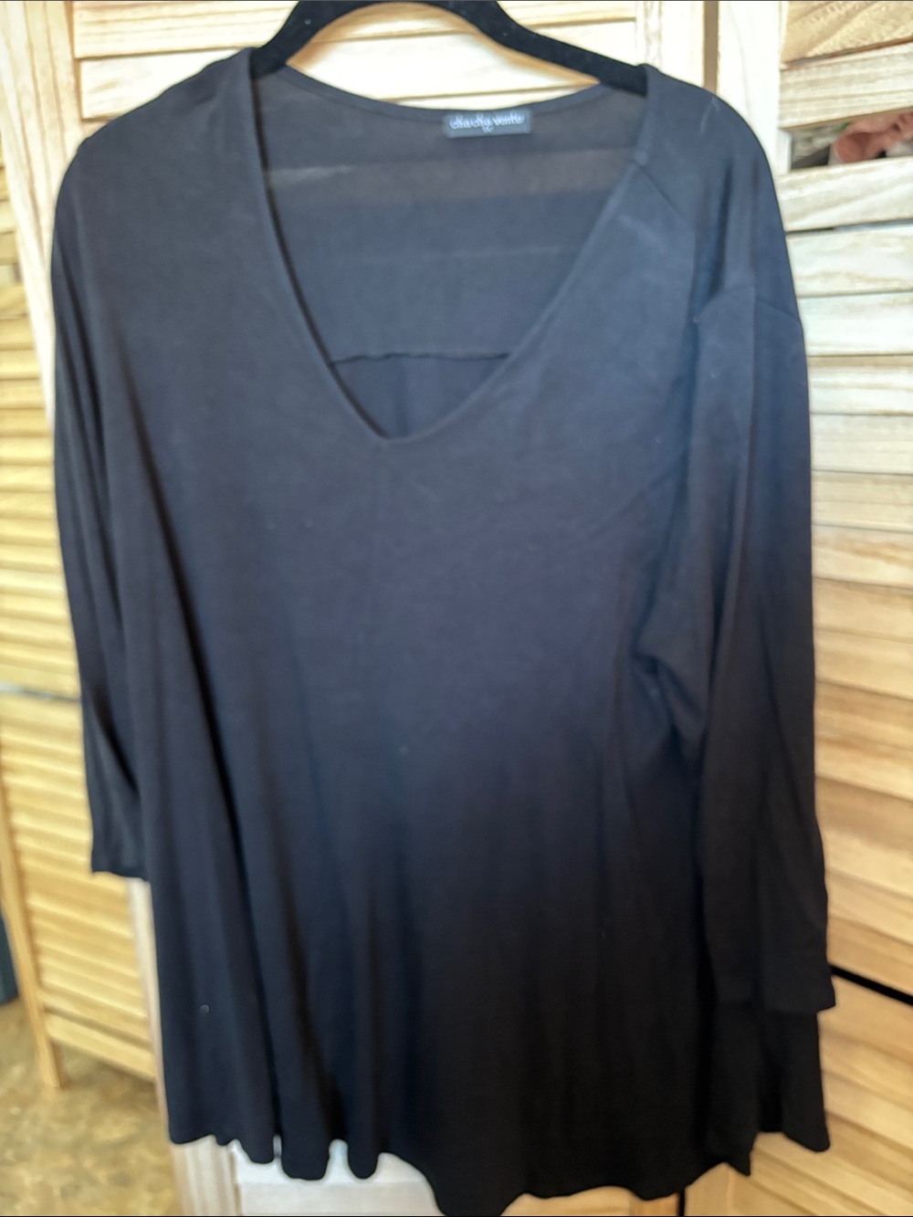 cha cha vente Black V-Neck Long Sleeve Tunic Top 1X
